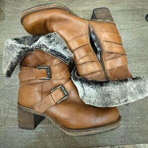 Dune Brown Boots with Faux Fur Trim- size 41
